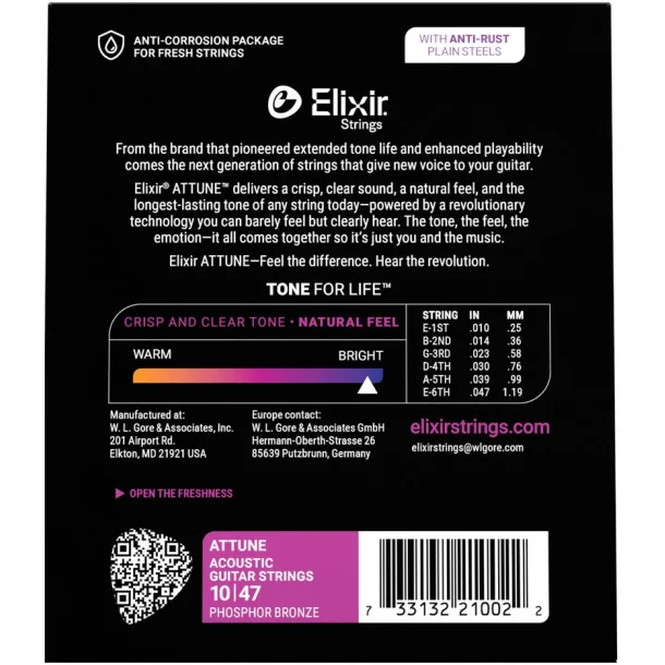 Elixir Attune Acoustic Phosphor Bronze 21002 Extra Light 10-47